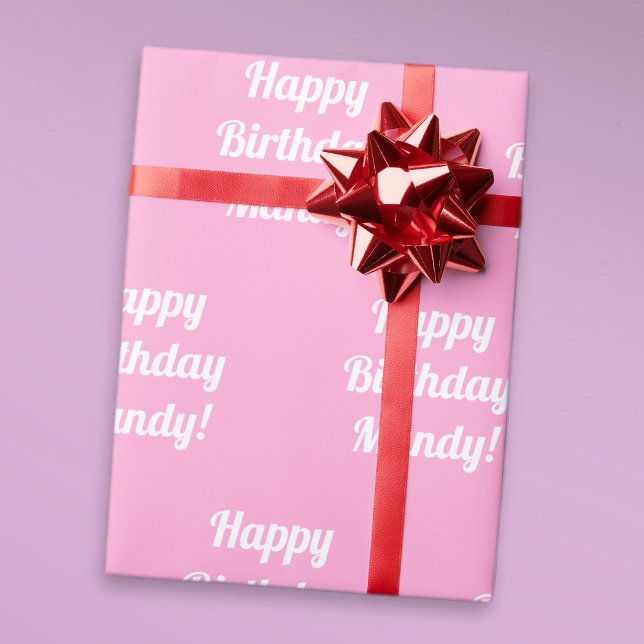 Papier Cadeau Cute Rose Personnalisable Joyeux Texte Anniversair (Créateur téléchargé)