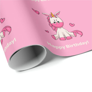 Papier Cadeau Cute Rose Unicorn Fille Anniversaire