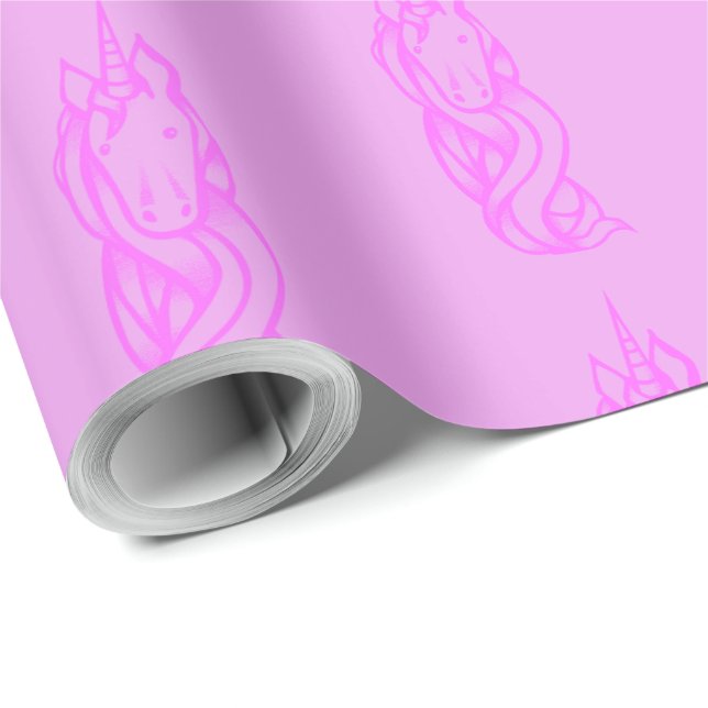 Papier Cadeau Cute rose Unicorn Motif Magie (Coin rond)