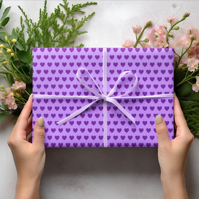 Papier Cadeau Cute Royal Purple Hearts Motif (Cute Purple Hearts Pattern Wrapping Paper)