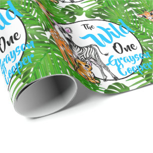 Papier Cadeau Cute Safari animaux 1er anniversaire sauvage un