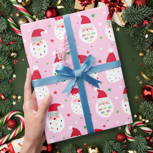 Papier Cadeau Cute Santas aux barbes festives rose