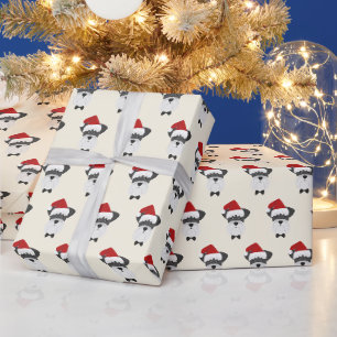 Papier Cadeau Cute Schnauzer avec le Motif de Santa Hat Noël