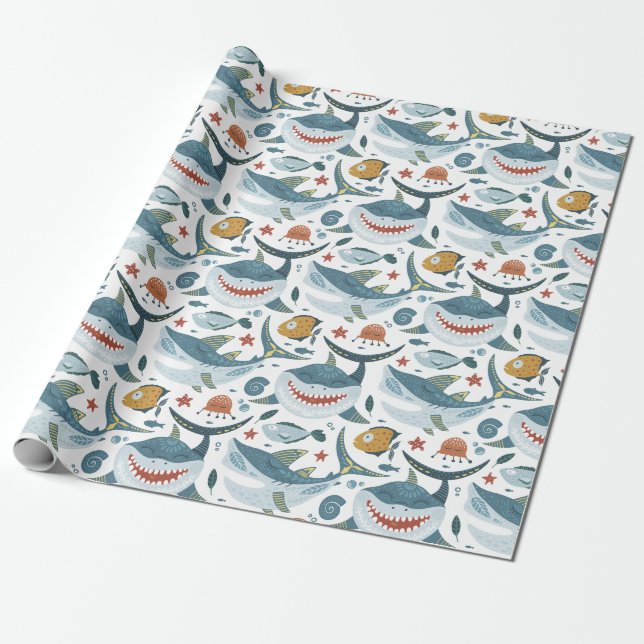 Papier Cadeau Cute Shark 1er 2e 3e anniversaire fête cadeau Favo (Déroulé)