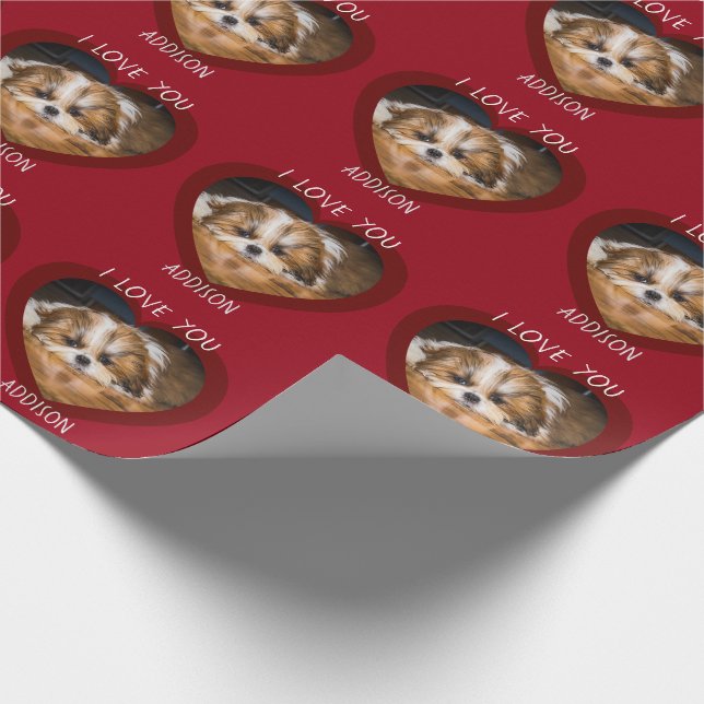 Papier Cadeau Cute shih tzu love Valentine coeur photo motif (Coin)