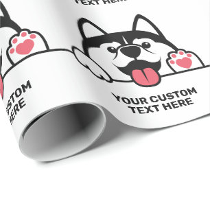 Papier Cadeau Cute Siberian Husky texte personnalisé
