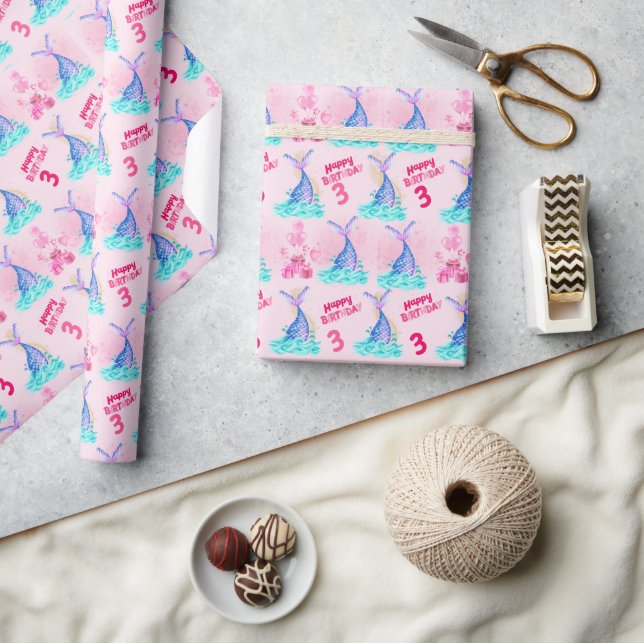 Papier Cadeau Cute Sirène Personnalisée Anniversaire (Artisanat)