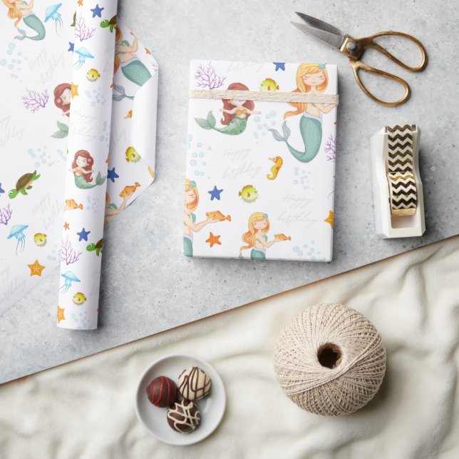 Papier Cadeau Cute Sirène Personnalisée Anniversaire (Artisanat)