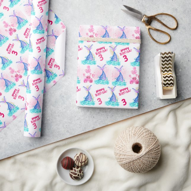 Papier Cadeau Cute Sirène Personnalisée Anniversaire (Artisanat)