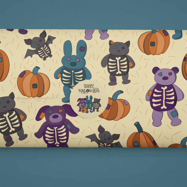 Papier Cadeau Cute Skeleton Animaux et Halloween Citrouille (Créateur téléchargé)