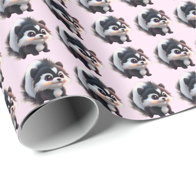Papier Cadeau Cute skunk woodland animals forest friends  (Coin rond)