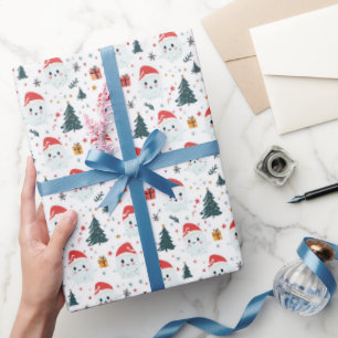 Papier Cadeau Cute Snowman I sapin de Noël Blanc