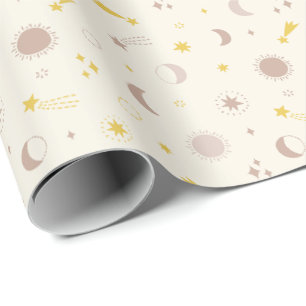 Papier Cadeau Cute Space Sun Moon et Stars sur la crème