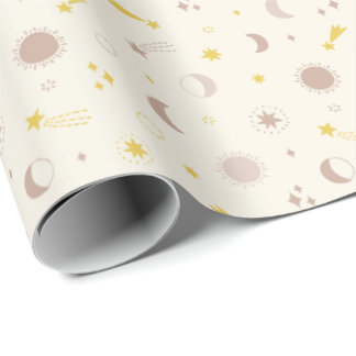 Papier Cadeau Cute Space Sun Moon et Stars sur la crème