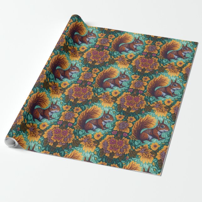 Papier Cadeau Cute Squirrels motif pour ses amoureux (Déroulé)