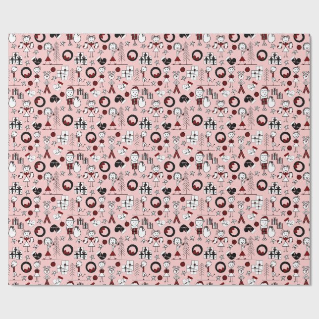 Papier Cadeau Cute Stick Figure Christmas Wrapping Paper (Plat)