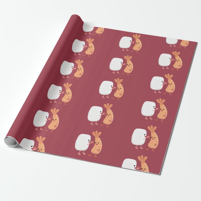 Papier Cadeau Cute sushi riz crevettes amis dessin animé (Déroulé)