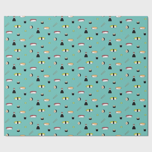 Papier Cadeau Cute Sushi Roll Set Motif Nigiri Maki Lumière Turq (Couture)