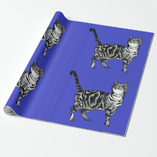 Papier Cadeau Cute Tabby Chat Marine Bleu Art coloré Enveloppeme