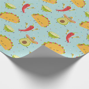 Papier Cadeau Cute Taco's Avocado Chili Lime Party Blue