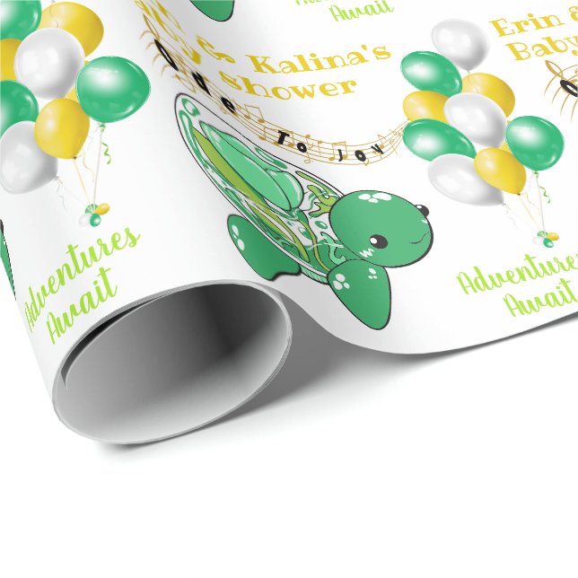 Papier Cadeau Cute Tortue Vert Jaune Blanc Baby shower (Coin rond)