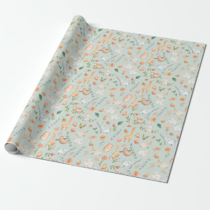Papier Cadeau Cute Turquoise bébé animal Pastel Motif