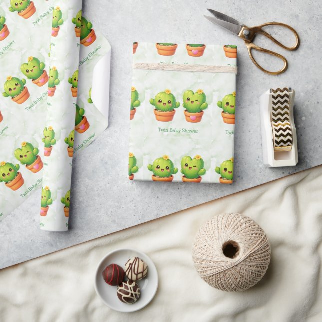 Papier Cadeau Cute Twin Cactus Baby Shower (Artisanat)