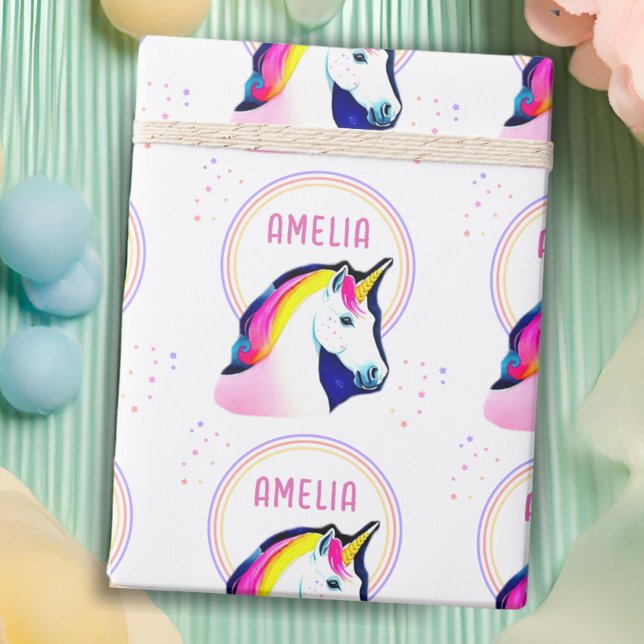 Papier Cadeau Cute Unicorn Magical Stars Fille Nom Anniversaire (Créateur téléchargé)