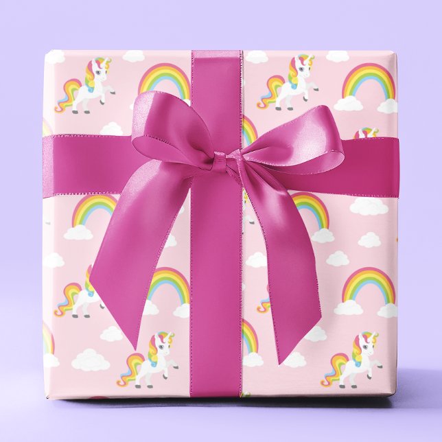 Papier Cadeau Cute Unicorn PInk Girly Rainbow Kids Motif (Créateur téléchargé)