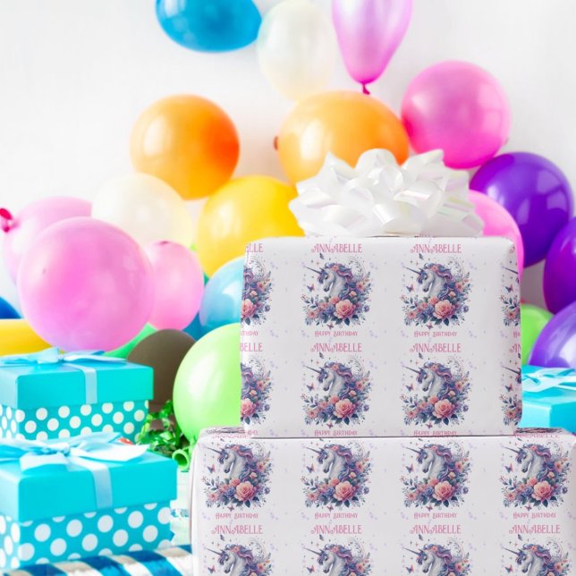 Papier Cadeau Cute Unicorn rose violet Parties scintillant fille (Créateur téléchargé)