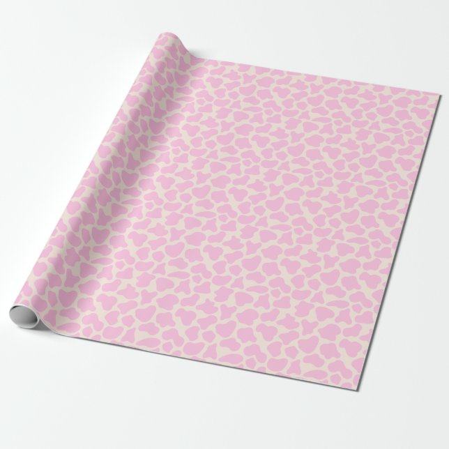 Papier Cadeau Cute Vache Poster de animal Motif esthétique rose (Déroulé)