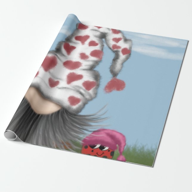 Papier Cadeau Cute Valentine Gnome (Déroulé)