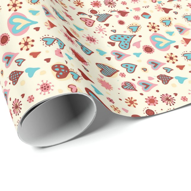 Papier Cadeau Cute Valentines Coeur Motif (Coin rond)