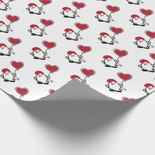Papier Cadeau Cute Valentines Gnome avec un ballon en forme de c