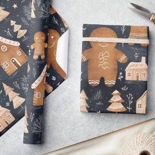 Papier Cadeau Cute Whimsical Gingerbread Hommes Noël