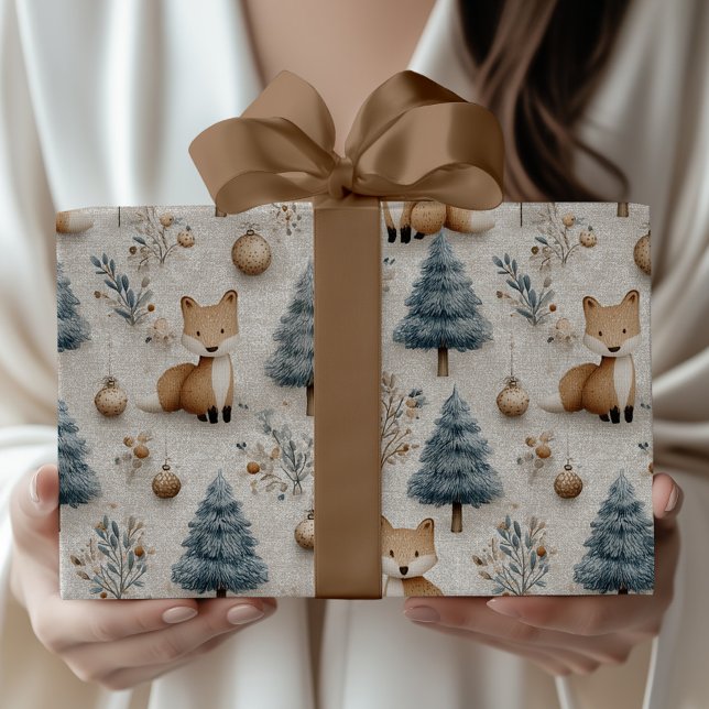 Papier Cadeau Cute Whimsical Winter Woodland Fox et Noël (Créateur téléchargé)