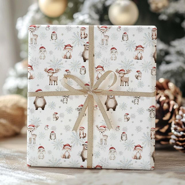 Papier Cadeau Cute Woodland Animaux Hiver Wonderland Découpage (Créateur téléchargé)