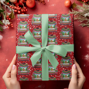 Papier Cadeau Cute Xmas en pain d'épice Maison laide de Noël