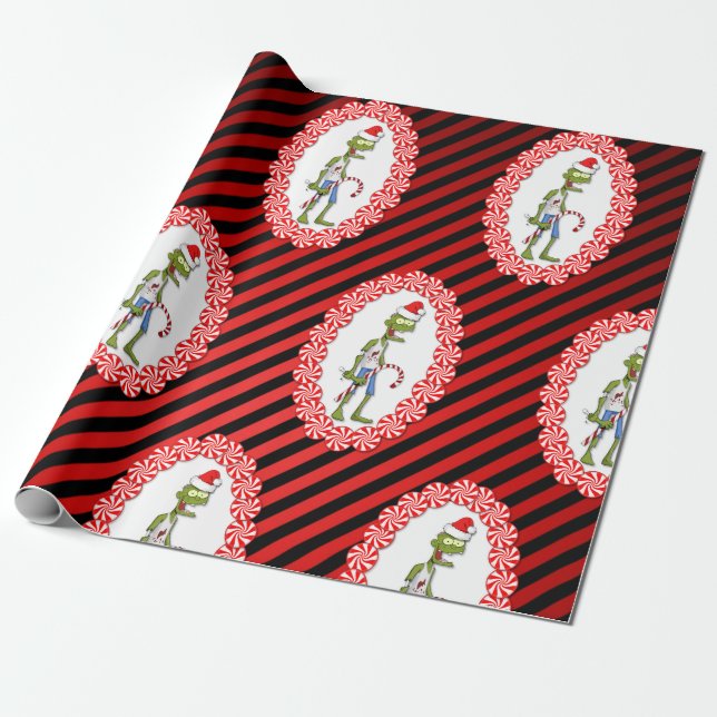 Papier Cadeau Cute Zombie avec Noël Sucre de canne (Déroulé)