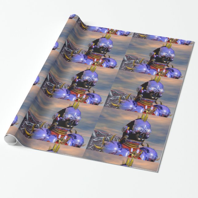 Papier Cadeau CYBORG TITAN PORTRAIT Bleu Science-fiction Scifi (Déroulé)