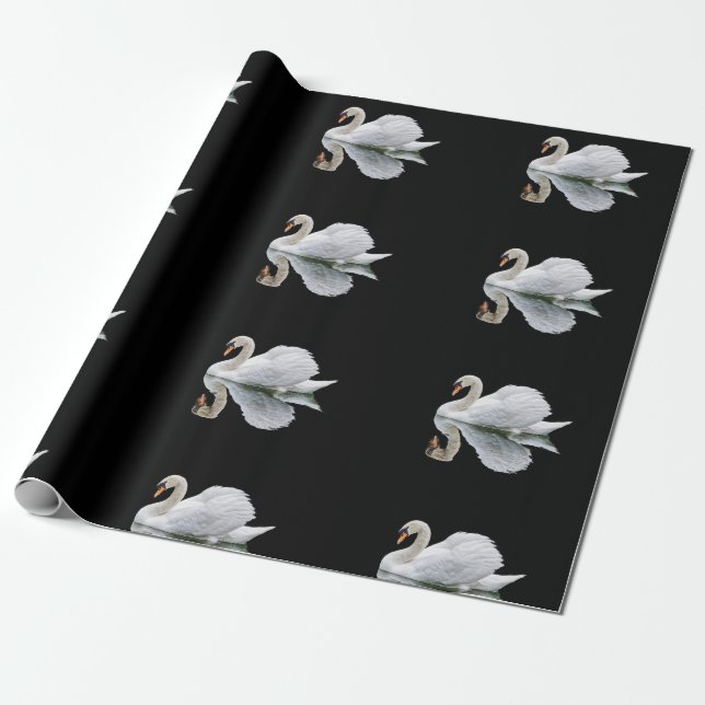 Papier Cadeau Cygne blanc sur un arrière - plan noir  (Déroulé)
