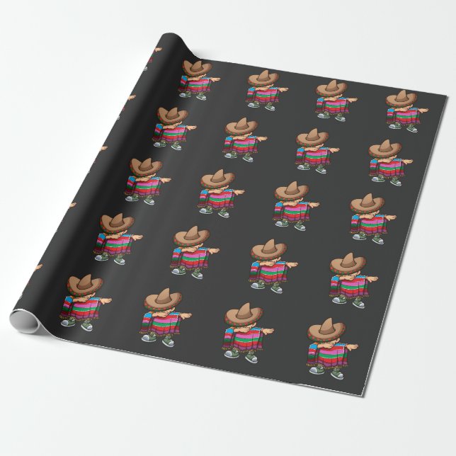 Papier Cadeau Dabbing Mexican Kid avec Sombrero et Sombrero (Déroulé)
