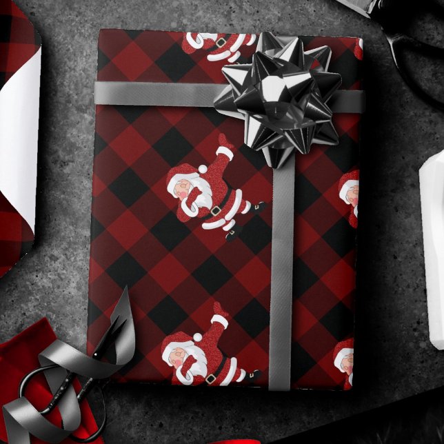 Papier Cadeau Dabbing Red Plaid Santa Claus | Fun Rustic Buffalo (Créateur téléchargé)