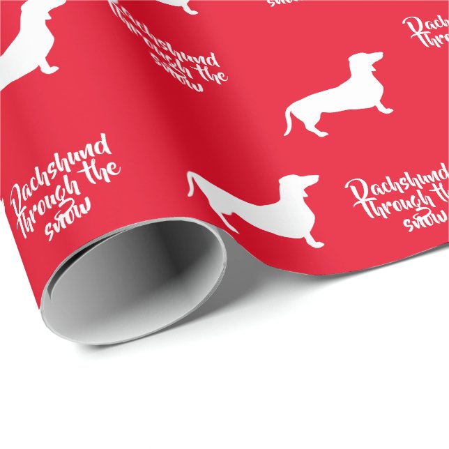 Papier Cadeau Dachshund amusant à travers la neige (Coin rond)