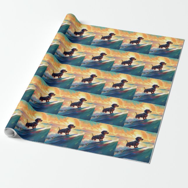 Papier Cadeau Dachshund Beach Surf Peinture (Déroulé)