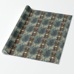 Papier Cadeau Dachshund Chien équitation moto Noël