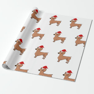 Papier Cadeau Dachshund Chien Noël Santa Hat