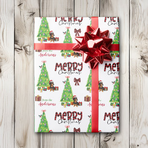 Papier Cadeau Dachshund Chien, Oiseau et Arbre de Noël