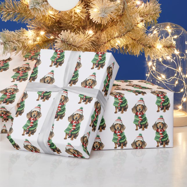 Papier Cadeau Dachshund De Noël Avec Écharpe D'Hiver (Vacances)