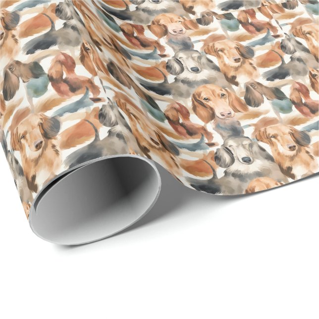 Papier Cadeau Dachshund Dreams aquarelle transparente motif (Coin rond)